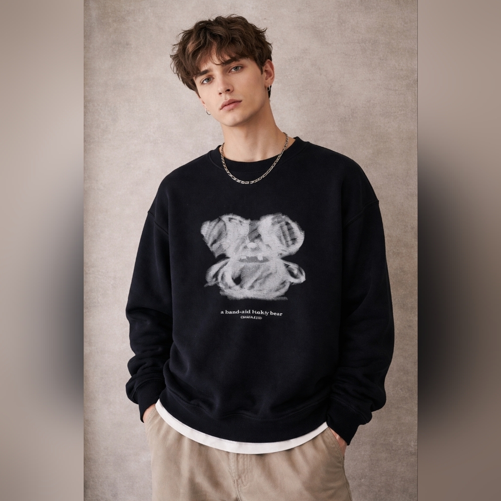 Slow Acid Teddy Island Handstand Teddy Bear Black Graphic Pullover Sweatshirt